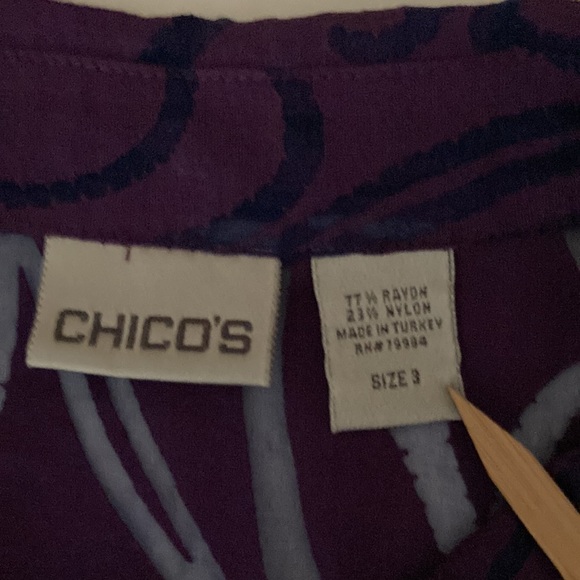 Chico’s size 3=XL purple & black blouse 77% rayon 33% nylon Made in Turkey - Picture 7 of 11